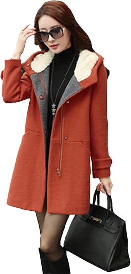 Amazon Queenshiny ファッション レディース 羊毛 カシミヤ ウール ラシャ コート アウターウェア オレンジ L コート ジャケット 通販
