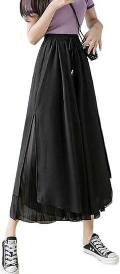 Amazon Bscoolレディース ガウチョパンツ シフォン ワイドパンツ 白 黒 9分丈 体型カバー ストリート パンツ 春 夏 黒 ロングパンツ 通販