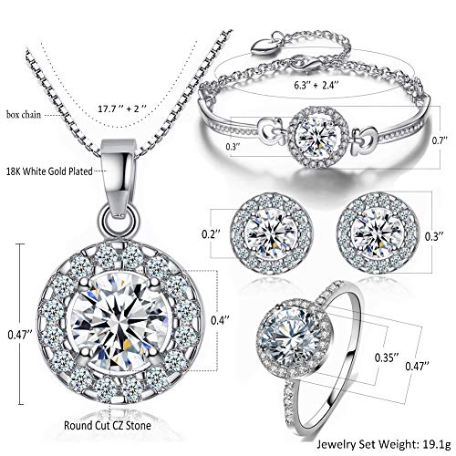 Y&M Bridal Austrian Crystal Necklace Earrings Bracelet 8 Size Ring 4pcs Jewelry Sets Gifts Fit with Weddding Dress