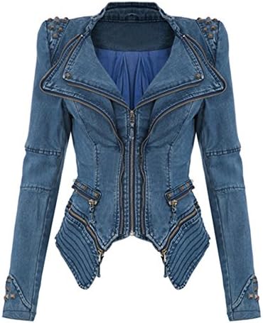 Hufcor Women's Fashion Studded Perfectly Shaping Faux Leather Biker Jacket