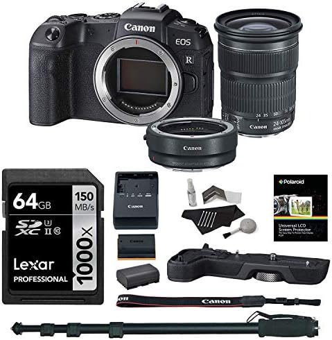 Canon EOS RP EF 24-105mm Camera Lens Bundle with Lexar 64GB Memory Card, Lens Converter, Grip, Monopod, Cleaning Kit and Screen Protectors