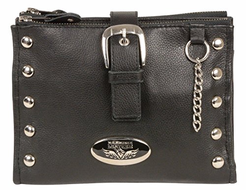 Milwaukee Girls Leather Hand Bag With Studs, Shoulder Strap, Inside Zipper Pockets