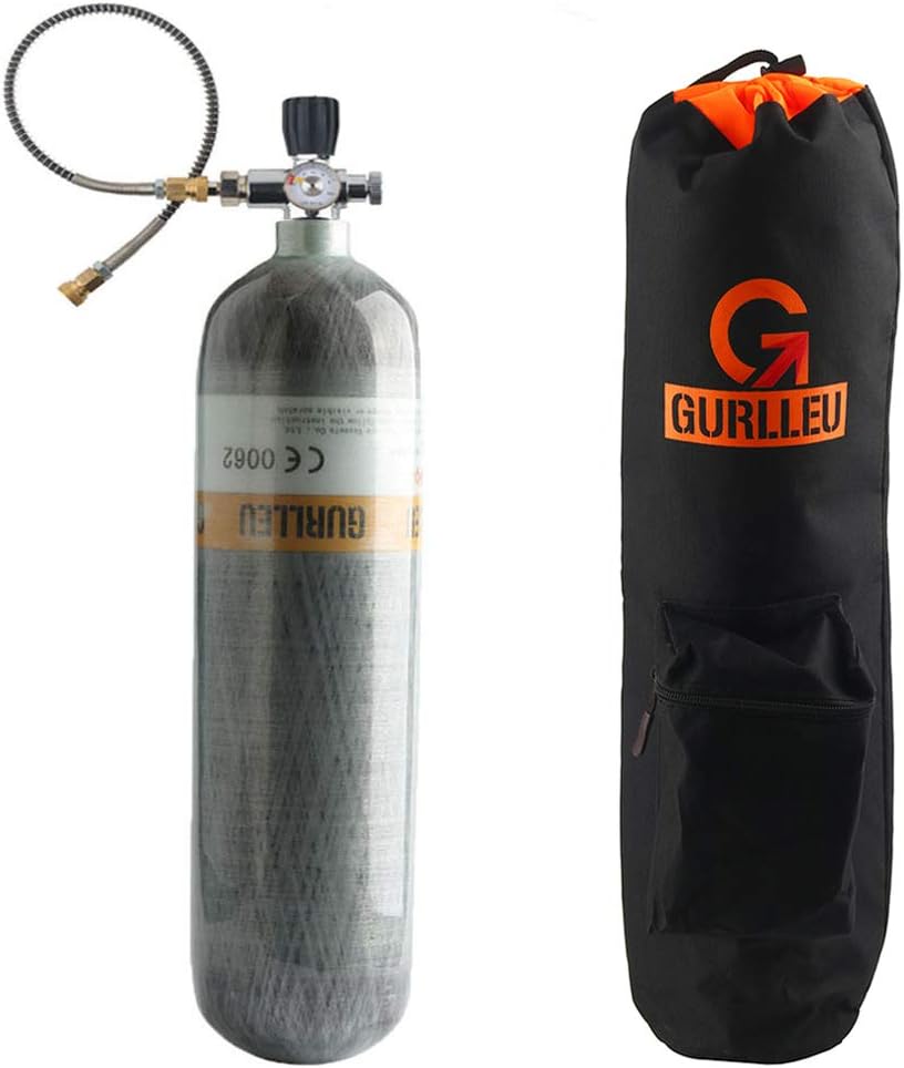 IORMAN 3L Carbon Fiber Tank 4500psi Air Compressed System Cylinder for PCP Paintball HPA Scuba SCBA (Empty Bottle) (Air Tank with Black Valve & Bag)