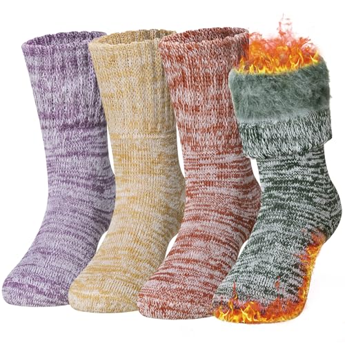 Kids Warm Thermal Socks for Toddler Boy Girls Winter Ski Thick Insulated Heated Boot Socks for Extreme Cold Weather 4 Pairs