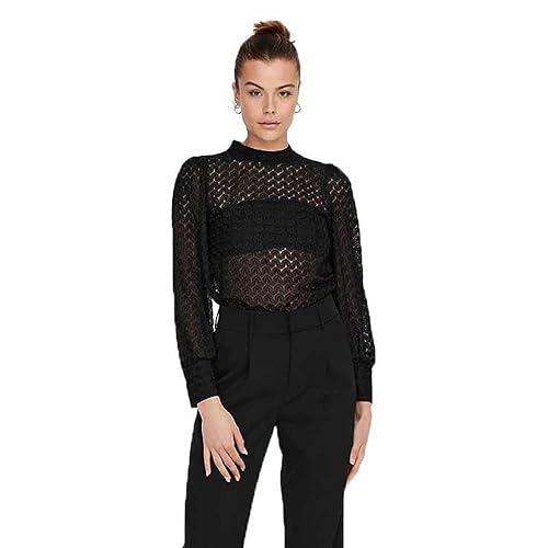 JdY Womens Avery L/S Lace Top JRS Noos T-Shirt, Black-2, XL UK