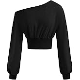 Verdusa Women's Crop Tops Off The Shoulder Top Long Sleeve Shirts Cropped Sweatshirt Y2k Trendy Pullovers