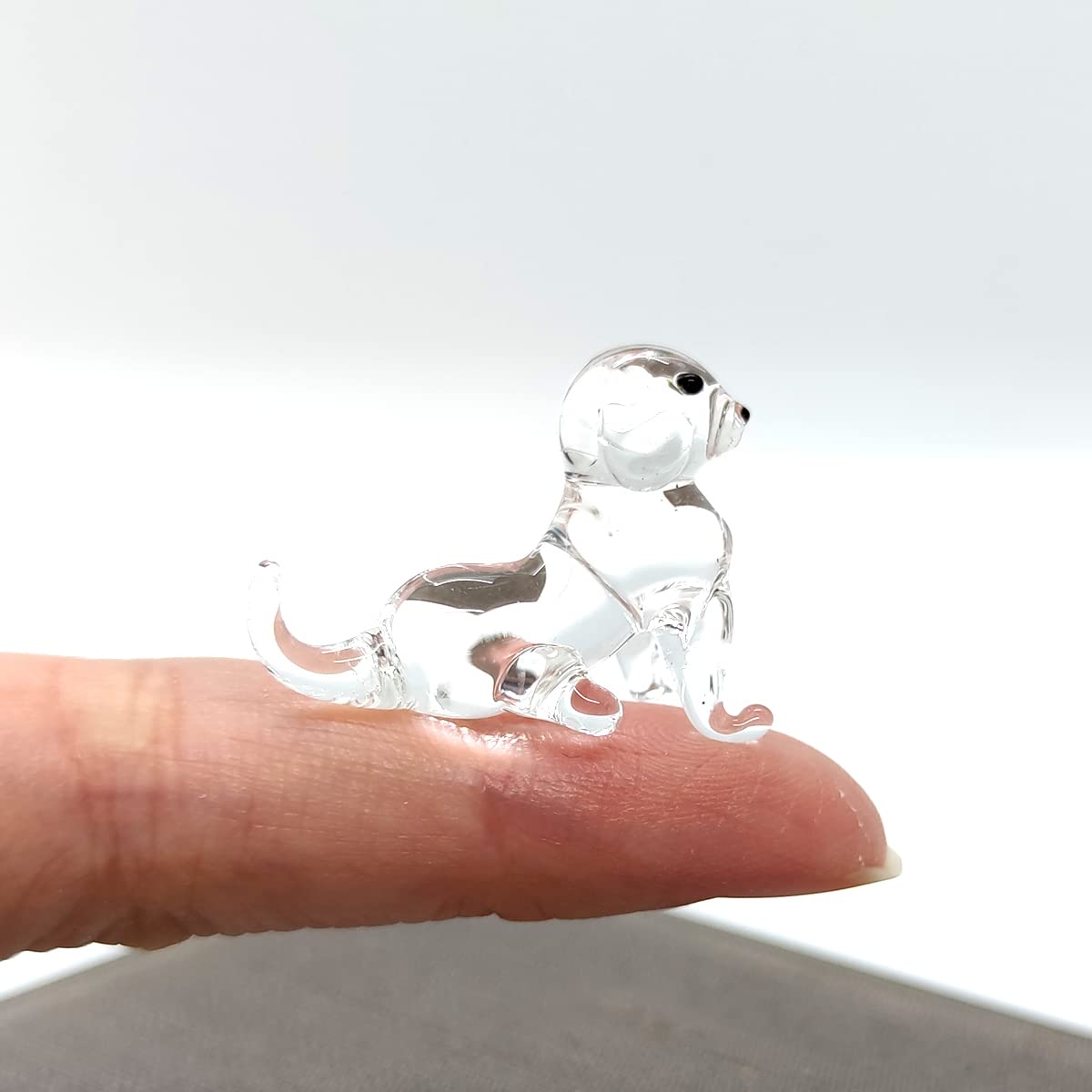 Sansukjai Dog Micro Tiny Figurines Hand Blown Glass Art Animals Collectible Dog-Lover Gift Home Décor (Sit Clear)