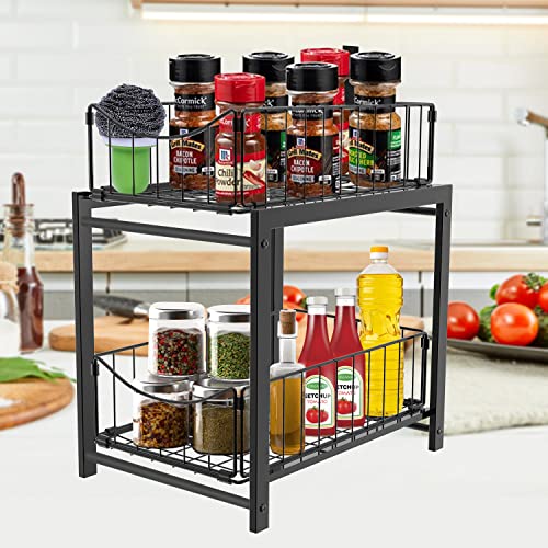 ATIDIE 2 Tier Under Sink Organizer With Sliding Storage Drawer Multi