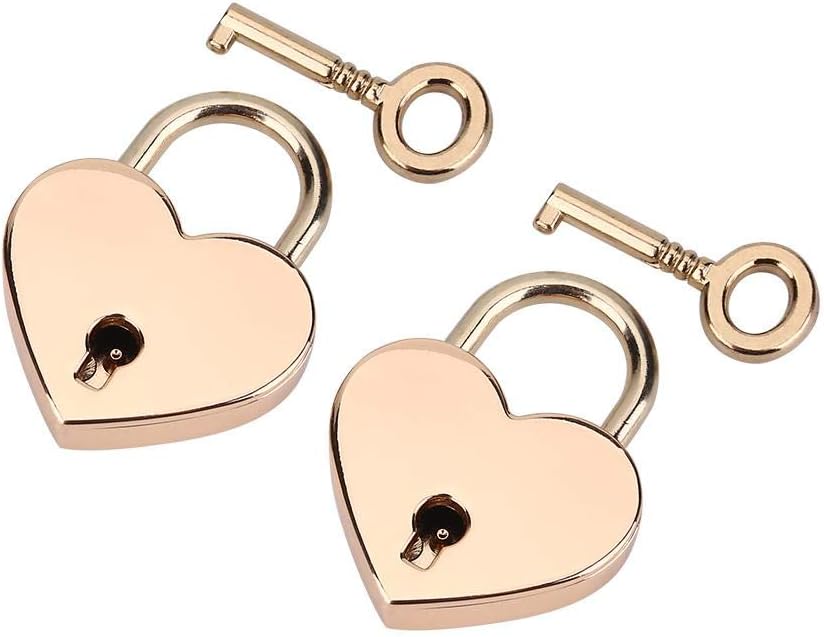 idalinya 2 Sets Heart-Shaped Padlock Skeleton Key Metal Lock for Luggage Diary Book Jewelry Box Marriage Wedding Padlock Travel Supplies Tokens of Love