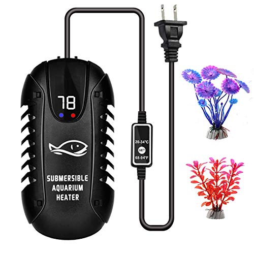 SZELAM Smart Mini Aquarium Heater,Betta Fish Tank Heater Thermostat Warmer Submersible Anti-Explosion/Energy-efficient Water Temp Controller-2 Artificial Plants Include (150Watt)