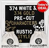 Felt Letter Board with Stand - Word Message Board - 10x10 DIY Farmhouse Quote Changeable Letter Board - Black Felt Board - Rustic White Wooden Vintage Antique Frame - 748 White and Gold PreCut Letters