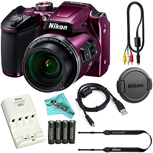 Nikon COOLPIX B500 16MP 40x Optical Zoom Digital Camera Bundle includes Camera, 4 AA Rechargeable Batteries + Charger MH-73, Cables and More (Purple)