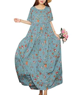 Amazon.com: YESNO Women Casual Loose Long Maxi Bohemian Floral Dress Lightweight Summer Beach 