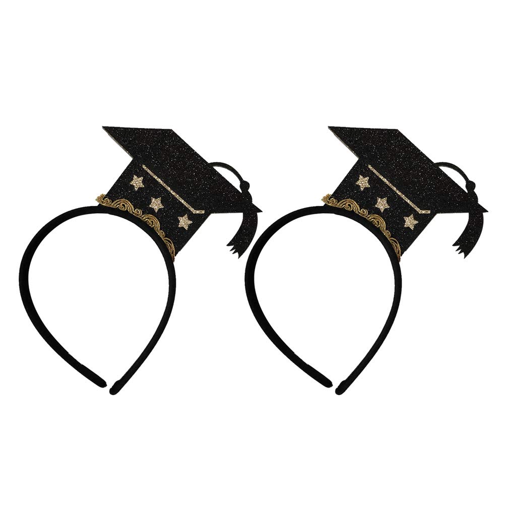 ABOOFAN 2 Pcs Graduation Cap Headband Season Decorative Hair Bands Graduation Hair Hoop UCF Hat Graduation Party Headwear Glitter Hair Hoop Graduation Headband