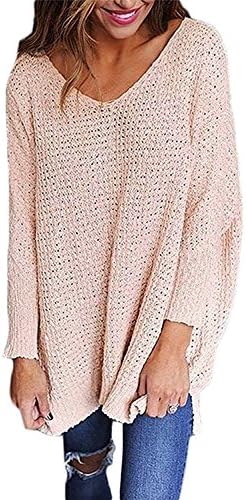 RooZooe Women's Oversized Knitted Sweater V Neck Blouse Loose Jumper Pullovers