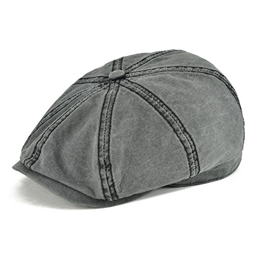 VOBOOM 100% Washing Cotton Newsboy Caps Classic 8 Pannel Retro Cabbie Hat (L/XL=59-60CM=7 3/8-7 1/2, Black)
