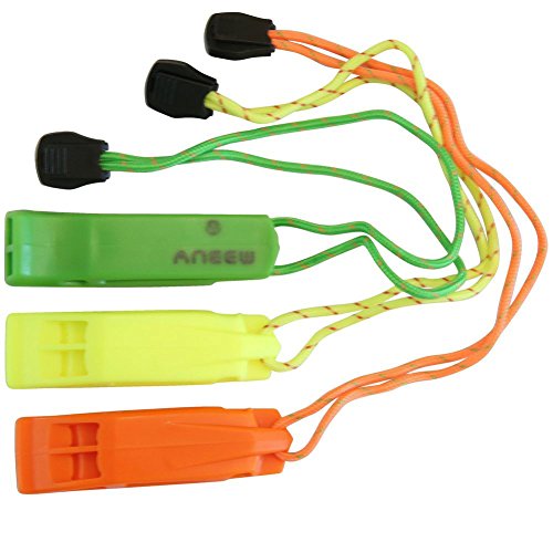 UPC 601629813509, Aneew (3 Pack) Safety Whistle Double Tube Loud All Weather for Outdoor Hiking Camping Climbing Boating with Lanyard by, Emergency Survival Use(Yellow+Orange+Green)