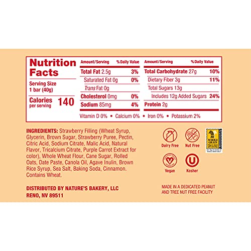 NATURE’S BAKERY OATMEAL CRUMBLE BARS, STRAWBERRY, REAL FRUIT, VEGAN, NON-GMO, BREAKFAST BAR, 1 BOX WITH 6 BARS, 6 COUNT