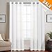 Lazzzy Sheer White Curtains 84 Inch Length 2 Panels Set Open Weave Textured Curtain Sheers for Living Room Voile Drapes Grommet Top Sliding Glass Door Curtains Privacy Window Treatments