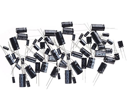WINGONEER 25 Values 16V 25V 50V 1uF to 2200uF Electrolytic Capacitors Assorted Assortment Kit Set Black - 125PCS