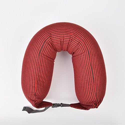 U-shaped neck pillow, polyester fiber, fine particles, simple stripes, outdoor/travel / airplane/lunch break (yellow, red) (Color : AC)