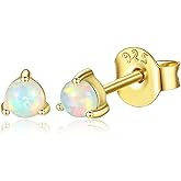 Lavishe 14K Gold Plated 925 Sterling Silver 3mm Round White Opal Stud Earrings for Women
