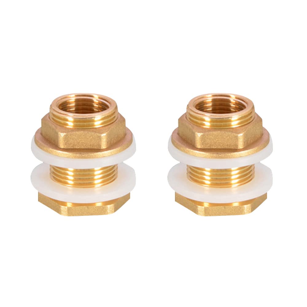 Solid Brass 2PCS 3/4 Inch Female 1/2 Inch Male Theaded Water Tank Connector for Fitting Accessories Water Hose Inlet and Outlet Drain