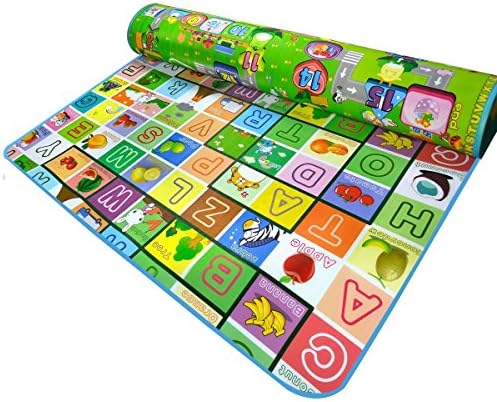 Double-Sided PE Waterproof Baby Crawling Thickening Mat Drawing Alphabet Figures Animals Pattern 71''X47''X0.2''