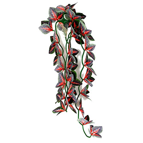 FiveBull Reptiles Plants,2 Pieces Hanging Silk Terrarium Leaves for Reptile & Amphibian Habitat Décor Ornaments with Suction Cup for Bearded Dragons,Lizards,Geckos,Snake Pets Tank Habitat Decorations - Thumbnail 4