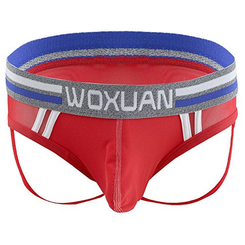 YiZYiF Men's Underwear Mesh Open Butt Briefs Jockstrap Bikinis Panty Red Large