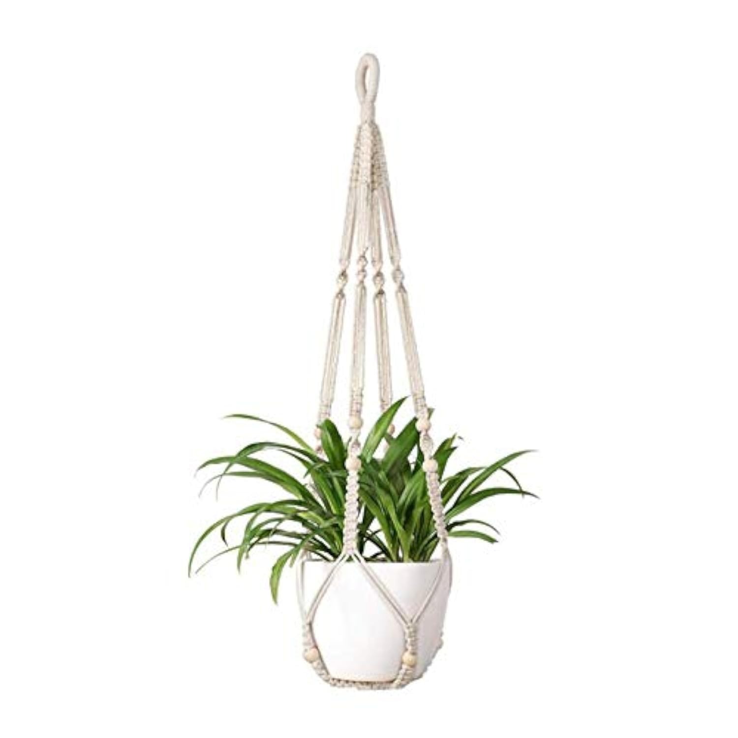 Tiardey DIY woven cotton rope flower pot Hanger, Handmade Plant Holder for Gift Round & Square Pots Indoor and outdoor hanging basket-Tassel-free Log beads
