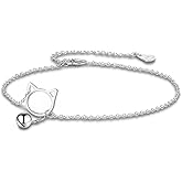 Dankadi Women 925 Sterling Silver Anklet Bracelets Cute Cat/Bell Pendant Chain Beach Anklet Bracelet Boho Adjustable Size Anklet Jewelry Gift for her