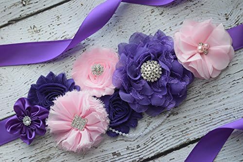 Flower Sash, Maternity sash belt, purple pink Sash , #2, sash, flower Belt, maternity sash, baby shower gift ,Sash