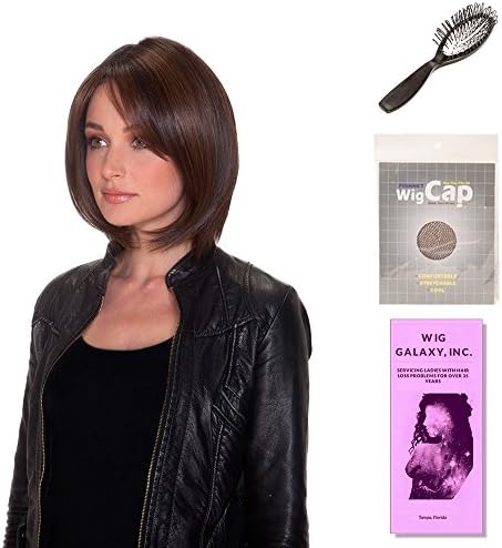 (4 Item Bundle) - (#BT-6002) Double Shot Bob by Belle Tress, Wig Brush, Booklet and a Free Wig Cap Liner. (Sugar Cookie with Hazelnut)