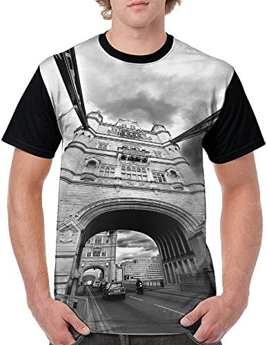 TIANPF Tower Bridge London England Urban Street Traffic European Historical Picture Men's Cartoon Short Sleeve T Shirt Top 3X