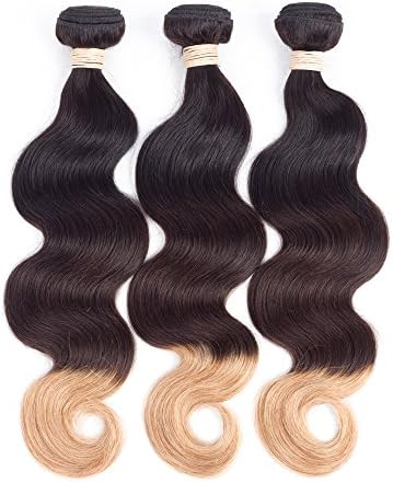 RED QUEEN Brazilian Body Wave T1B/4/27 Ombre Hair 3 Bundles (95-100g Each) Unprocessed 8A Virgin Human Hair for Women 18 18 18 inch