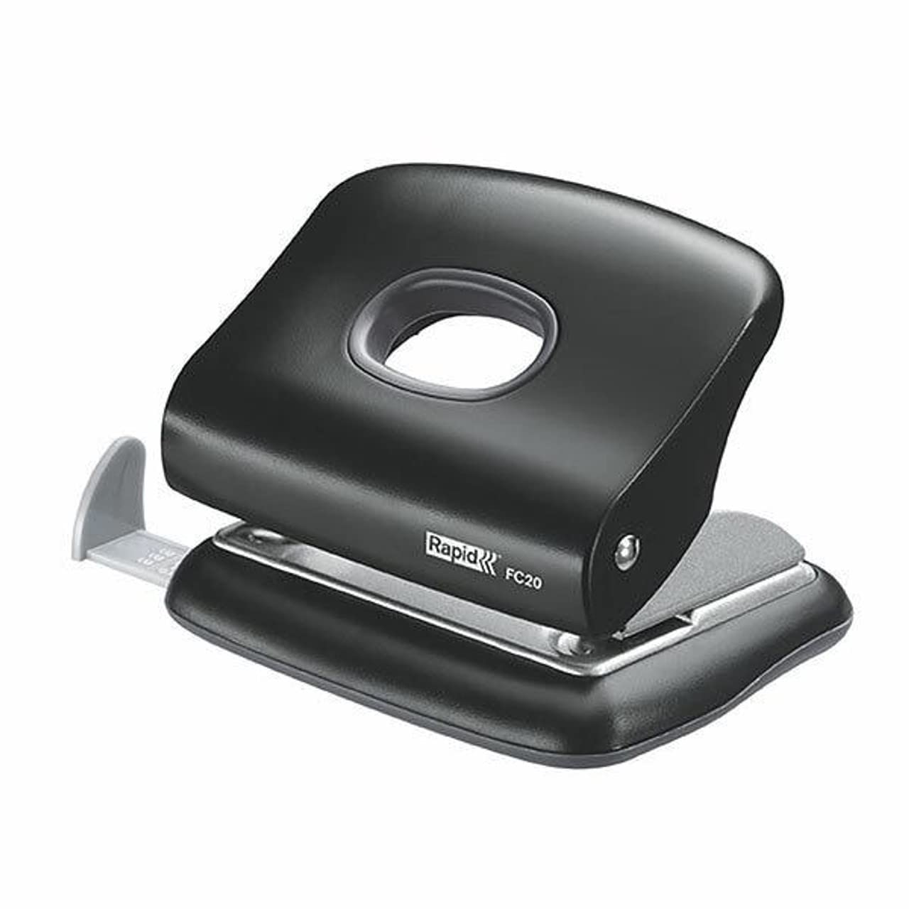 Rapid Fashion FC20 2 Hole Punch, Punches up to 20 Sheets, Adjustable Guide Bar, Ergonomic Design, Black, 23721800