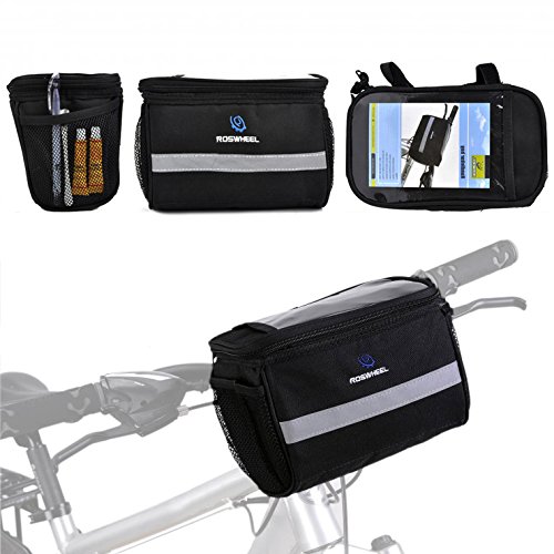 Bike Front Bar Bag,Bicycle Cycling Basket Waterproof Handlebar Bag with Silver Grey Reflective Stripe for Outdoor Activity Bicycle Pack Storage Carrier Accessories Black 3.5L