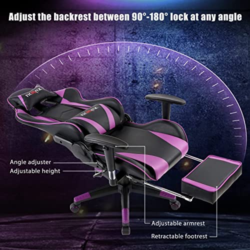 Ficmax Massage Gaming Chair Ergonomic Computer Gaming Chair with Footrest Reclining Computer Chair High Back Gaming Desk Chair Racing Style Home Office Chair With Head and Lumbar Support(Black/Purple)