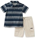 Calvin Klein Little Boys' 2 Pieces Polo Short Set-Grays, Dark Gray, 6