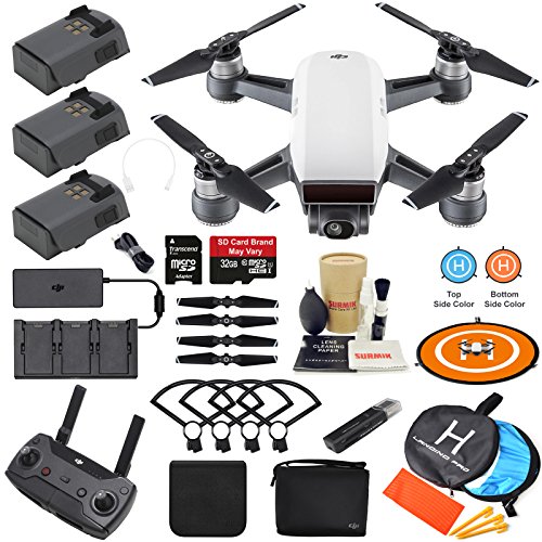 DJI Spark Drone Quadcopter Fly More Combo (Alpine White) with 3 Batteries, Remote Controller, Charger, Charging Hub, Shoulder Bag, Camera Gimbal Bundle Kit with Must Have Accessories