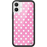 Wildflower Cases - Compatible with iPhone 16 Plus | Protective Black Bumper, 6.5ft Drop Test Certified, Women Owned Small Business | Bright Aesthetic Cute Trendy | Polka Dot - Pink and White