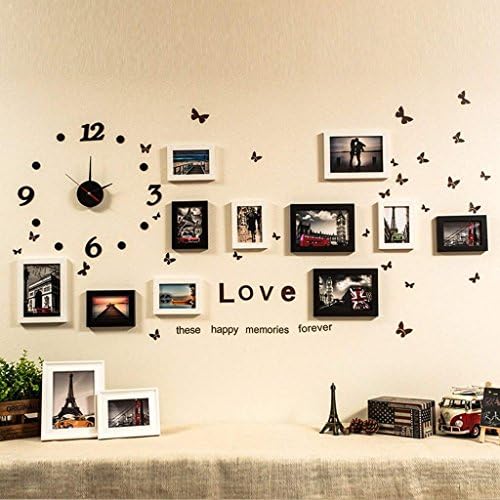 WEIGE Photo Wall Hanging Wall Combination Of Solid Wood Painting Fashion Photo Wall Photo Frame Creative Wall Clock Wall Stickers DIY photo frame (Color : B)