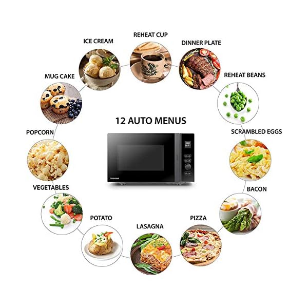 Toshiba 800w 20L Microwave Oven with 12 Cooking Presets, Upgraded Easy-Clean Enamel Cavity, Weight/Time Defrost, and…
