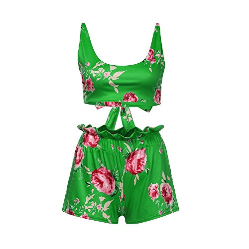 image for QIBOOG Womens Summer 2 Piece Outfits Floral Boho Crop Top + Ruffle Tri