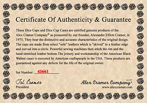 Alex Cramer Company Golden Gate Dice Cup Set of 2 with 10 "Tuxedo Dice, a Drawstring Pouch and a Book of Dice Games (Includes Liar's Dice) (Dice Cup Set)