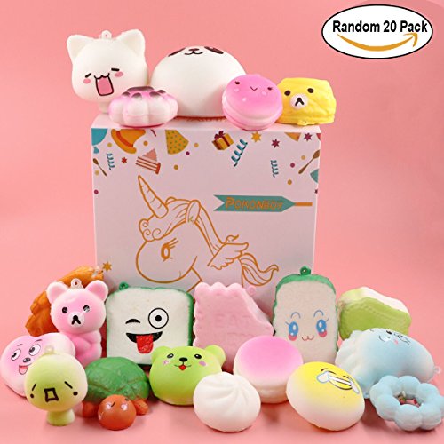 EXSPORT 20 Pack Key Chain Squishy Toys for Kids Girls Slow Rising Squishies Animals Stress Relief Toy Party Favors Birthday Use