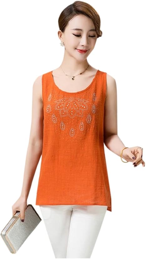 Amazon Formanism セレカジ エレガント ストーン ペイズリー ノースリーブ タンクトップ トップス レディース オレンジ M キャミソール タンクトップ 通販