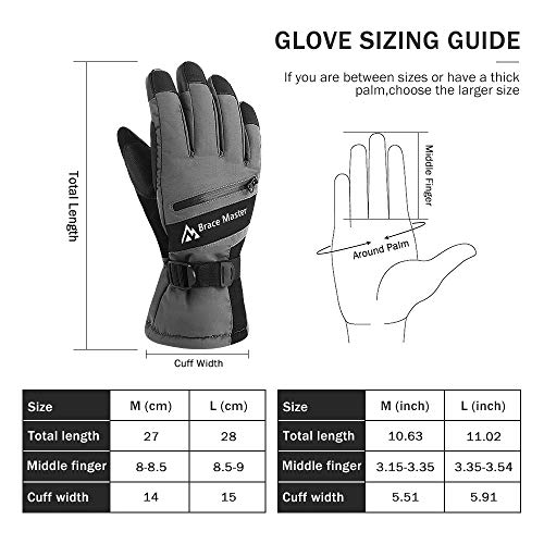 image for Brace Master Waterproof Ski Gloves - Touchscreen 3M Thinsulate Warm Wi