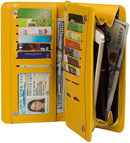 Noedy Coin Pouch Thin Wallet Purse Card Case with Zipper Pocket Yellow
